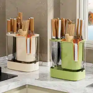 Range couteaux multifonction avec compartiments et égouttoir pour ustensiles de cuisine
