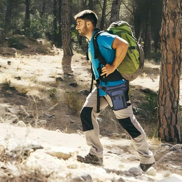 Sac banane cuisse homme multi-poches imperméable avec fixation jambe et ceinture