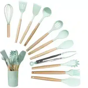 Set d’ustensiles de cuisine en silicone et bois 12 pièces