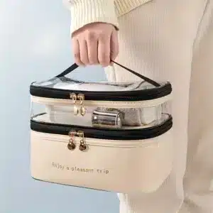 Trousse de toilette transparente à double compartiment avec fermeture éclair, plusieurs coloris