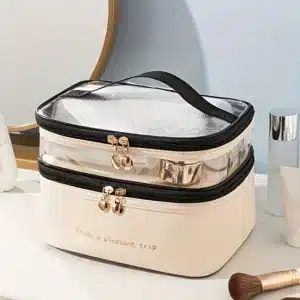 Trousse de toilette transparente à double compartiment avec fermeture éclair, plusieurs coloris
