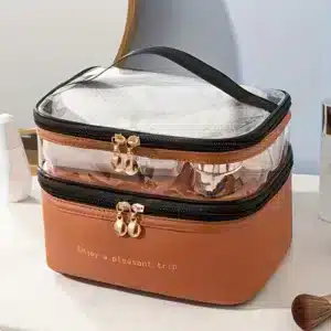 Trousse de toilette transparente à double compartiment avec fermeture éclair, plusieurs coloris