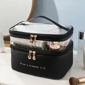 Trousse de toilette transparente à double compartiment avec fermeture éclair, plusieurs coloris