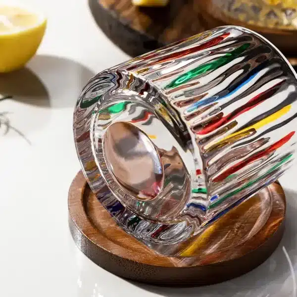 Verre en cristal coloré avec sous verre bois à Casablanca