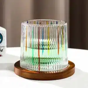 Verre en cristal coloré avec sous verre bois à Casablanca