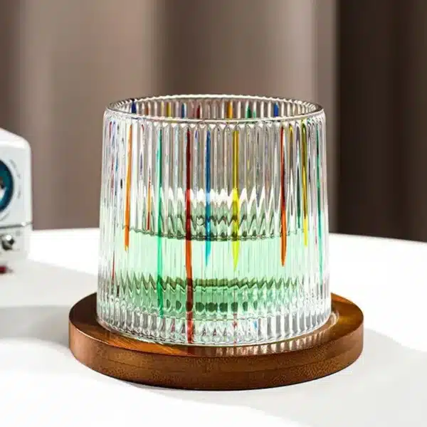 Verre en cristal coloré avec sous verre bois à Casablanca