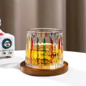 Verre en cristal coloré avec sous verre bois à Casablanca