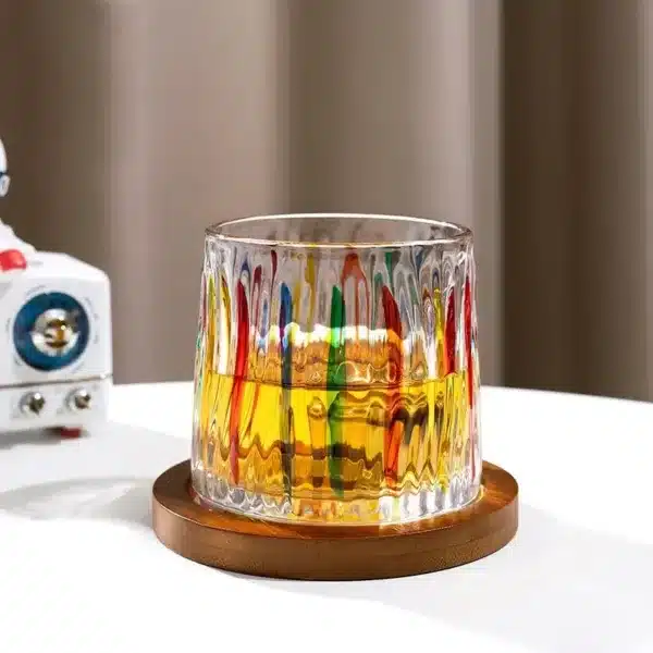 Verre en cristal coloré avec sous verre bois à Casablanca