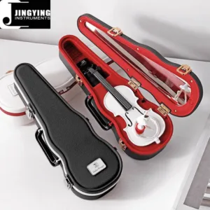 Boîte à musique en forme de violon avec ballerine dans un étui rigide rouge ou noir