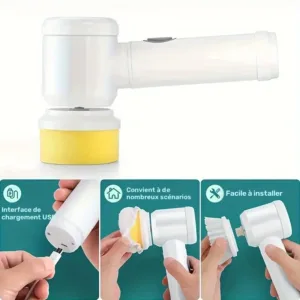 Brosse électrique de nettoyage multifonction avec accessoires et recharge USB