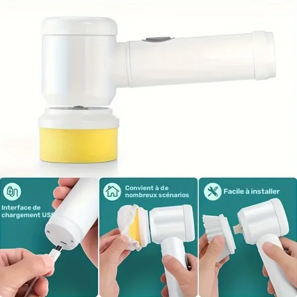 Brosse électrique de nettoyage multifonction avec accessoires et recharge USB