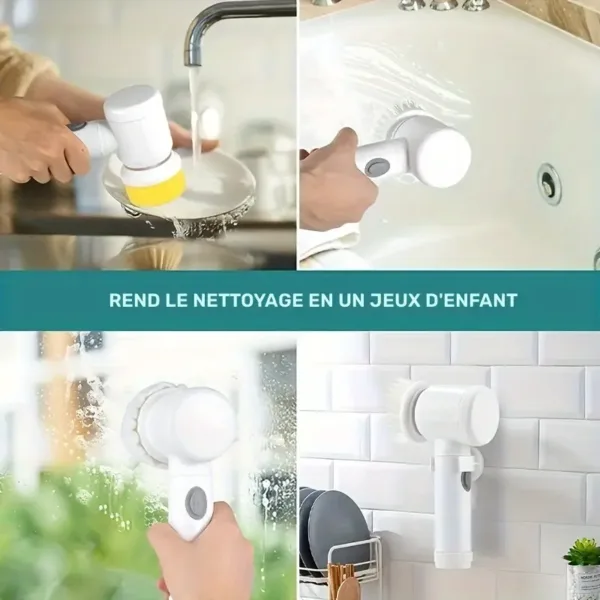 Brosse électrique de nettoyage multifonction avec accessoires et recharge USB