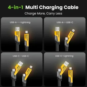 Câble de charge 4 en 1 USB Type-C Lightning deux en un pour téléphone et tablette