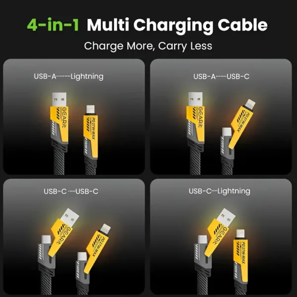 Câble de charge 4 en 1 USB Type-C Lightning deux en un pour téléphone et tablette