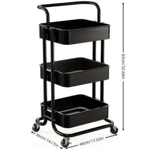 chariot de rangement à roulettes noir 3 niveaux pour maison et bureau à Casablanca