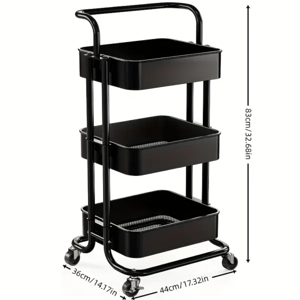chariot de rangement à roulettes noir 3 niveaux pour maison et bureau à Casablanca