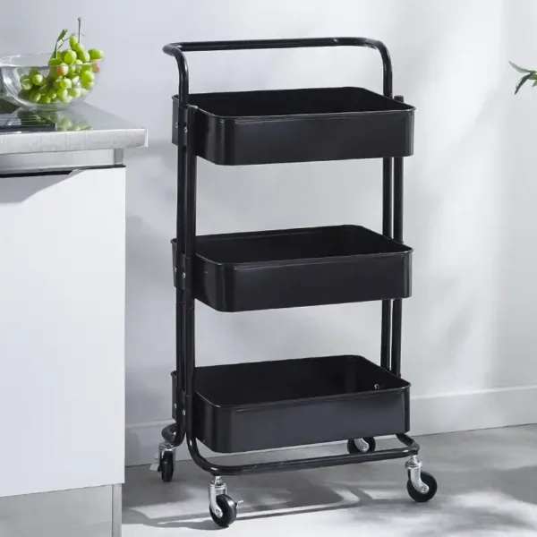 chariot de rangement à roulettes noir 3 niveaux pour maison et bureau à Casablanca