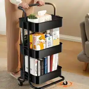 chariot de rangement à roulettes noir 3 niveaux pour maison et bureau à Casablanca