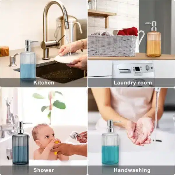 distributeur de savon liquide en verre cannelé 500 ml pour salle de bain ou cuisine