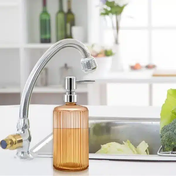 distributeur de savon liquide en verre cannelé 500 ml pour salle de bain ou cuisine