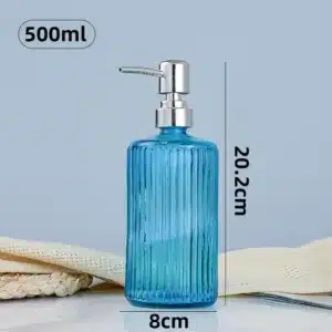 distributeur de savon liquide en verre cannelé 500 ml pour salle de bain ou cuisine