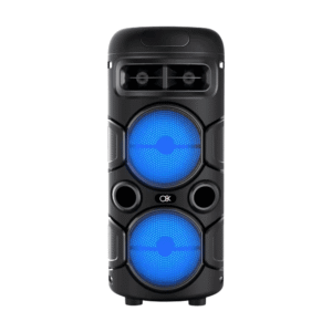 Enceinte Bluetooth portable noire avec lumières LED bleues et double woofer – Maroc