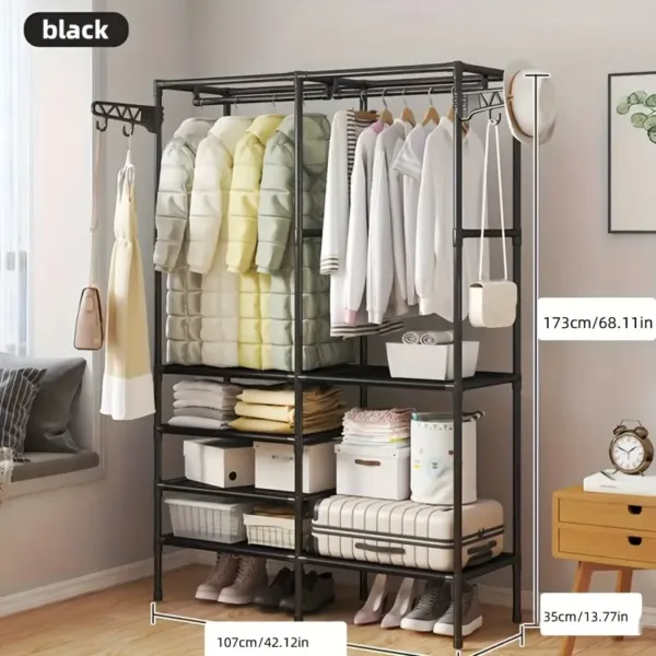 grand dressing portatif noir avec étagères et penderie modulable