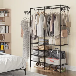 grand dressing portatif noir avec étagères et penderie modulable