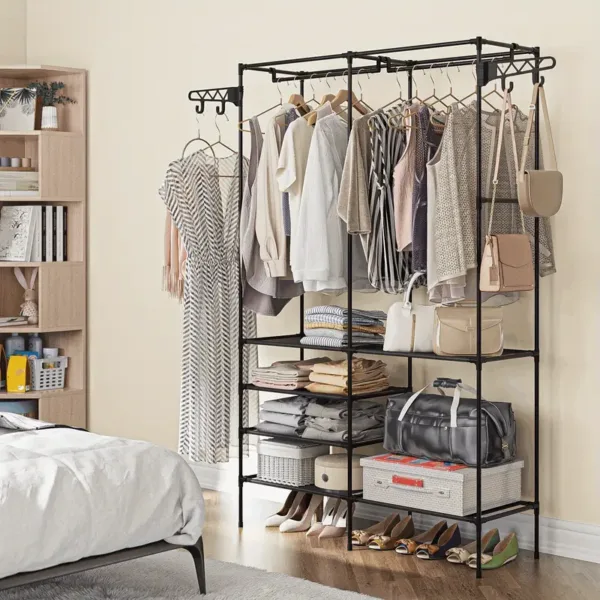 grand dressing portatif noir avec étagères et penderie modulable