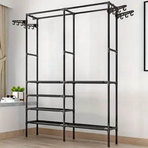 grand dressing portatif noir avec étagères et penderie modulable