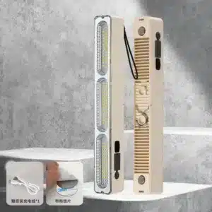 lampe LED portable rechargeable beige avec lumière puissante