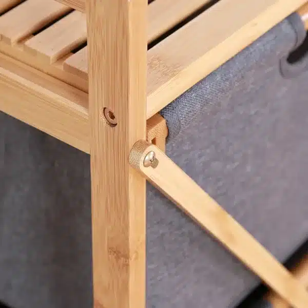 Meuble rangement 3 tiroirs en tissu gris avec cadre en bambou