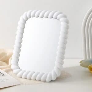 miroir de maquillage ondulé blanc design moderne pour bureau ou coiffeuse à Casablanca
