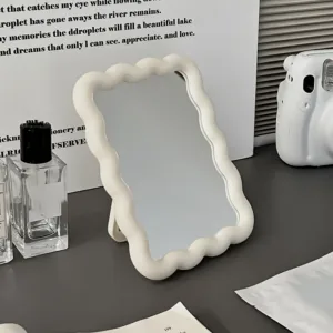 miroir de maquillage ondulé blanc design moderne pour bureau ou coiffeuse à Casablanca