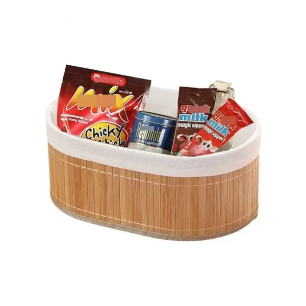 Paniers de rangement ovale en bambou avec doublure en tissu beige