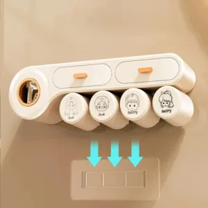 porte brosse à dents mural avec deux tasses et distributeur de dentifrice automatique