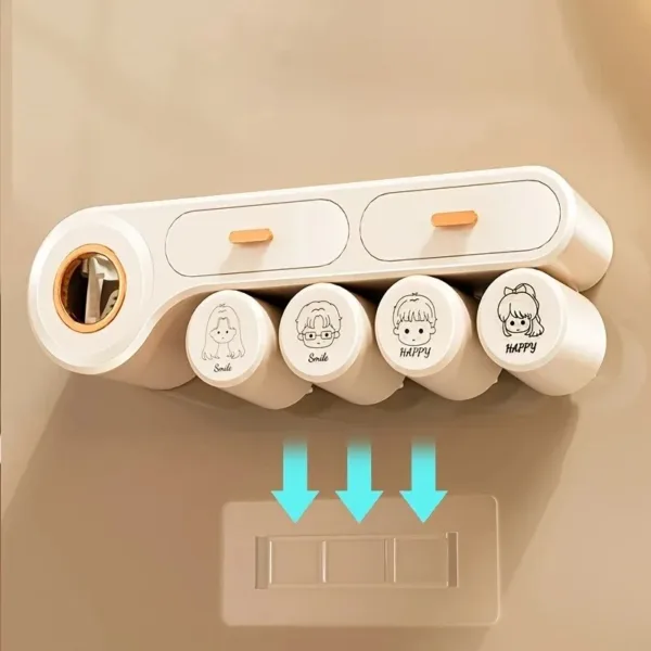 porte brosse à dents mural avec deux tasses et distributeur de dentifrice automatique