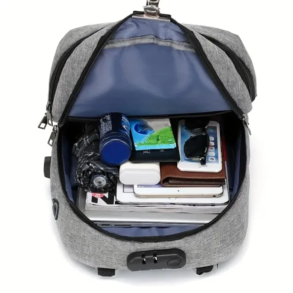 Sac à dos antivol avec port USB et poignée en métal – idéal pour ordinateur portable 15.6 pouces – gris et noir – Casablanca Maroc