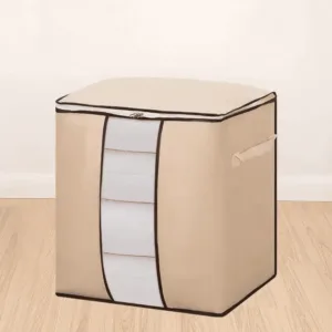 Sac de rangement pour couette pliable gris avec fenêtre transparente