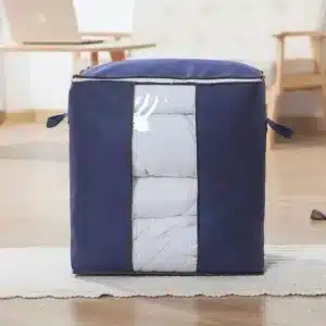 Sac de rangement pour couette pliable gris avec fenêtre transparente