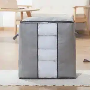 Sac de rangement pour couette pliable gris avec fenêtre transparente