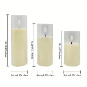 set de bougies LED flamme vacillante sous cloche transparente sur une table noire