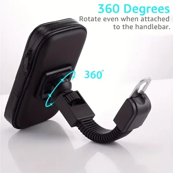 support téléphone moto étanche noir fixé au guidon sous la pluie