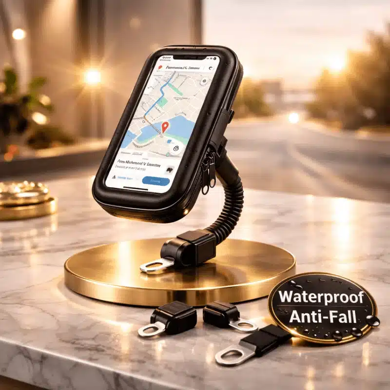 support-telephone-moto-etanche-avec-housse-tactile1 Support téléphone moto étanche fixé sur le guidon avec GPS affiché sur l’écran