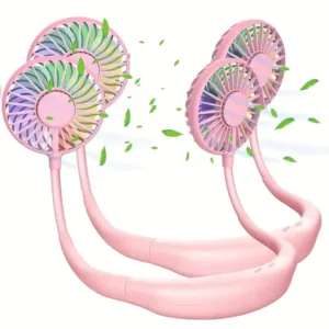 Ventilateur tour de cou double tête rechargeable rose – Été Maroc
