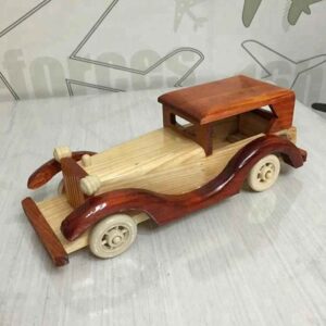 Voiture ancienne en bois artisanale faite main, style rétro vintage – Jouet ou objet de décoration – Maroc