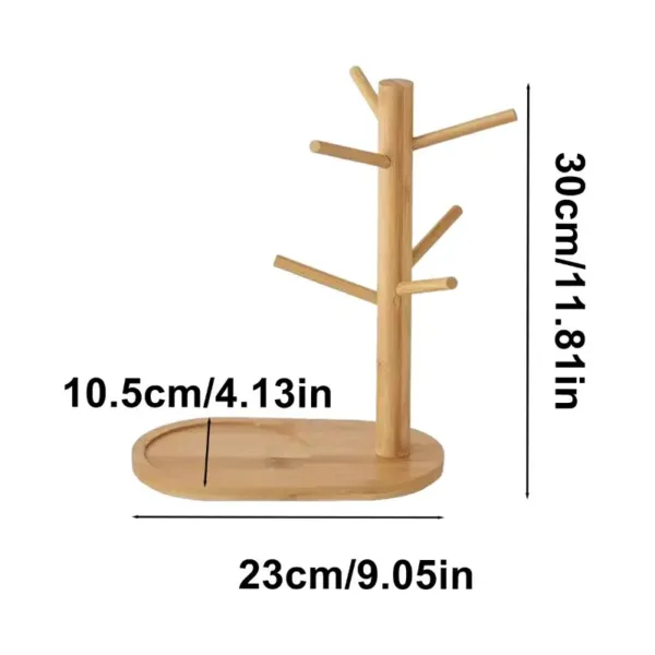 Support arbre porte-tasses en bois bambou avec 6 crochets et plateau