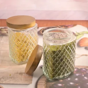 Bocal en verre transparent avec couvercle bois hermétique pour rangement cuisine