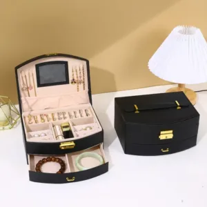 Boîte à bijoux femme avec miroir et tiroirs – coffret de rangement élégant pour bagues, colliers, boucles d’oreilles – Maroc