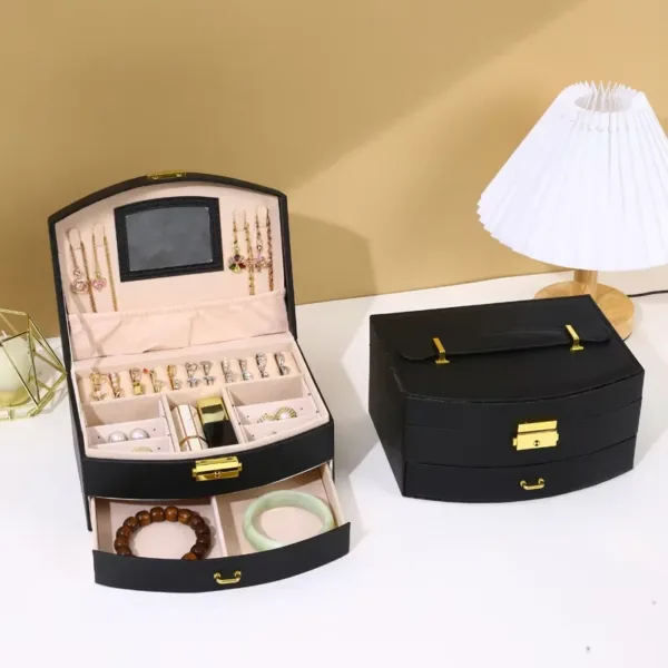 Boîte à bijoux femme avec miroir et tiroirs – coffret de rangement élégant pour bagues, colliers, boucles d’oreilles – Maroc